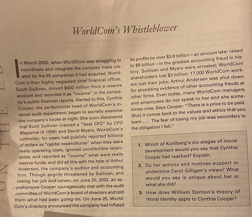 Solved Worldcom S Whistleblower Its Profits By Over 3 8 Chegg Com