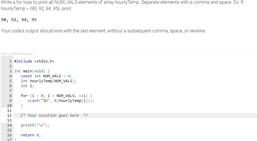 Solved Write a for loop to print all NUM_VALS elements of | Chegg.com