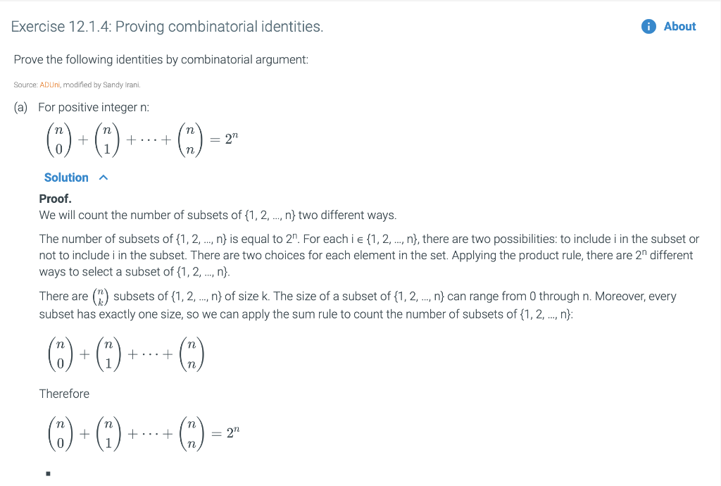 Solved Exercise 12.1.4: Proving combinatorial identities. | Chegg.com