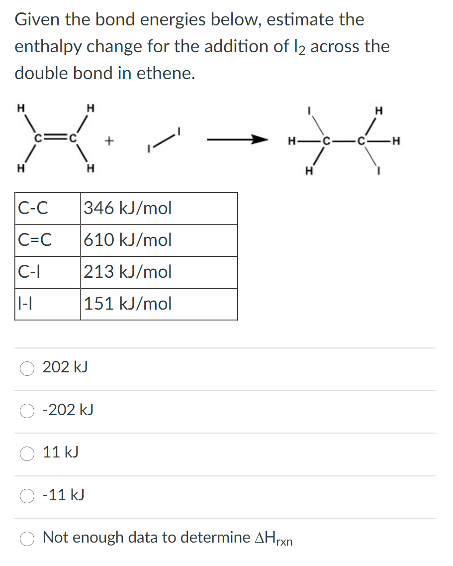 Solved Given The Bond Energies Below, Estimate The Enthalpy | Chegg.com ...