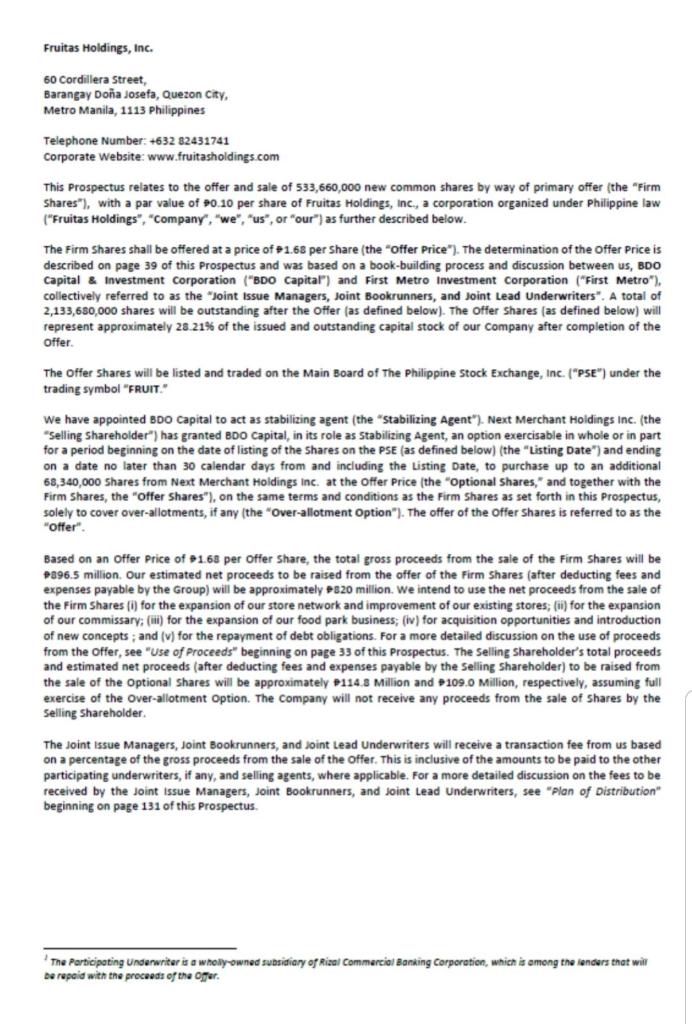 Solved Fruitas Holdings, Inc. Fruitas Holdings, Inc.