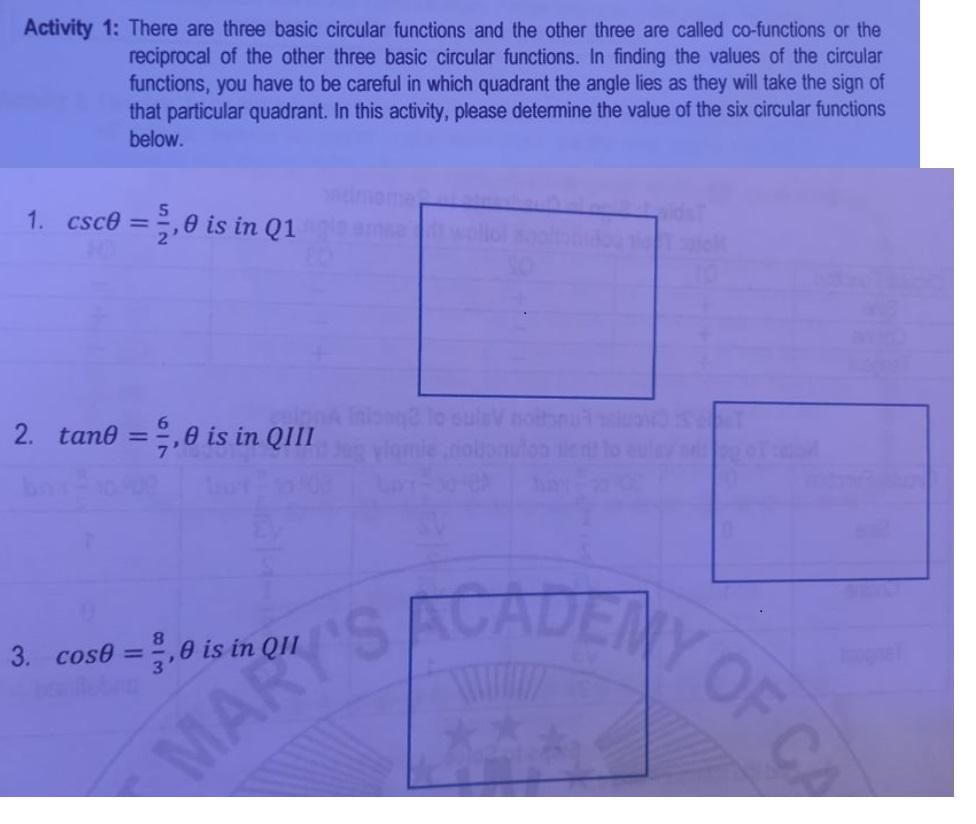 Solved Activity 1: There are three basic circular functions | Chegg.com