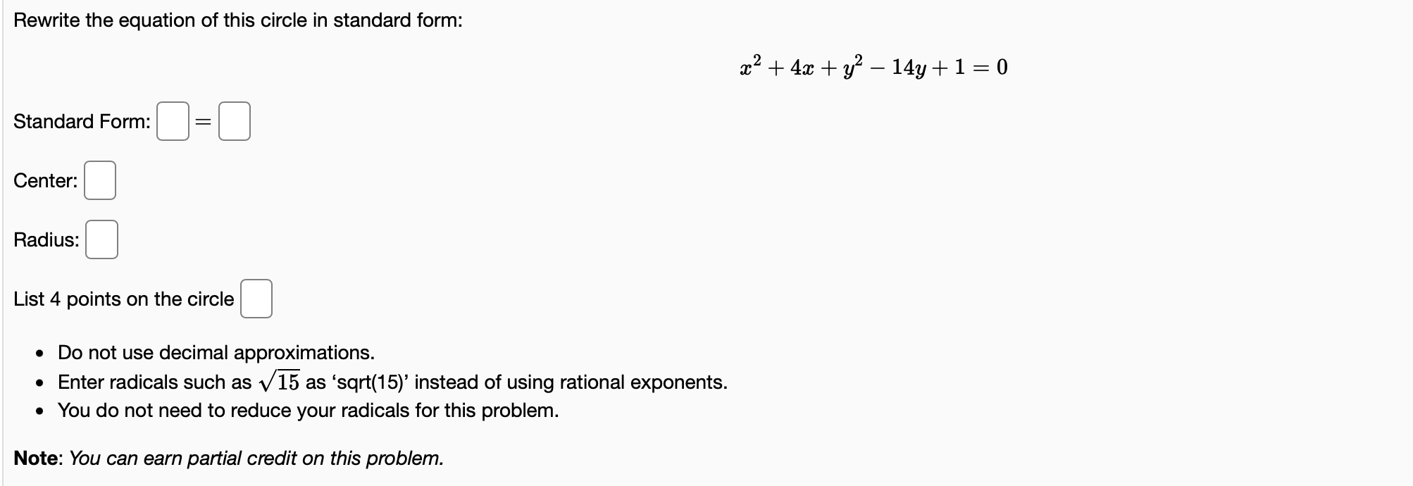 Solved Rewrite the equation of this circle in standard form: | Chegg.com