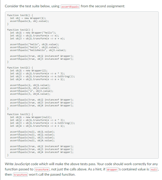 Solved Consider the test suite below, using assertEquals | Chegg.com