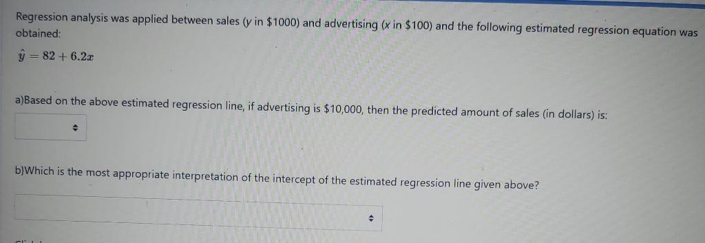 Solved Regression analysis was applied between sales (y in | Chegg.com