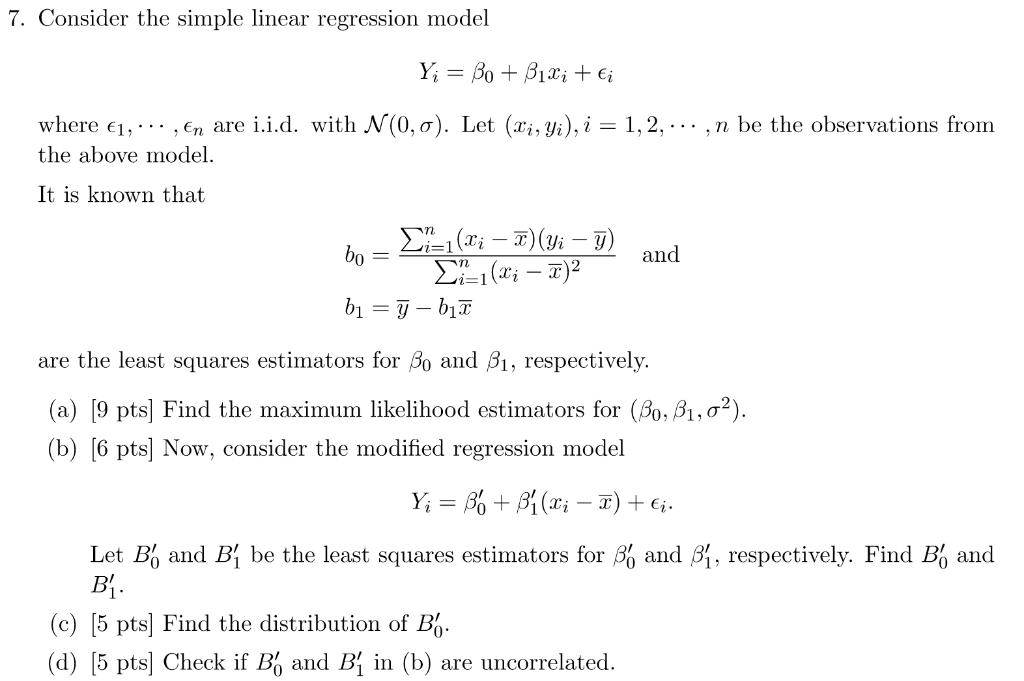 Solved 7 Consider The Simple Linear Regression Model Y 1046