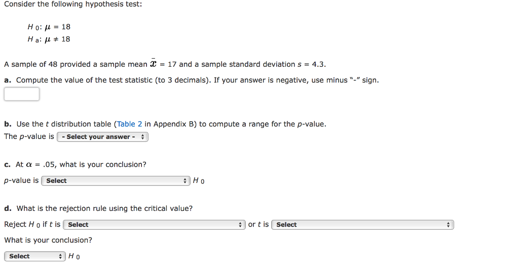 Solved Consider The Following Hypothesis Test H0 μ 18