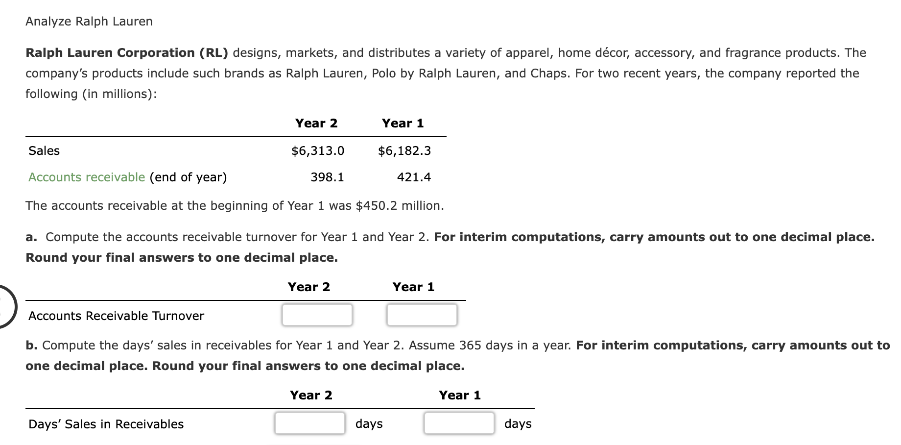 Solved Ralph Lauren Corporation (RL) designs, markets, and | Chegg.com