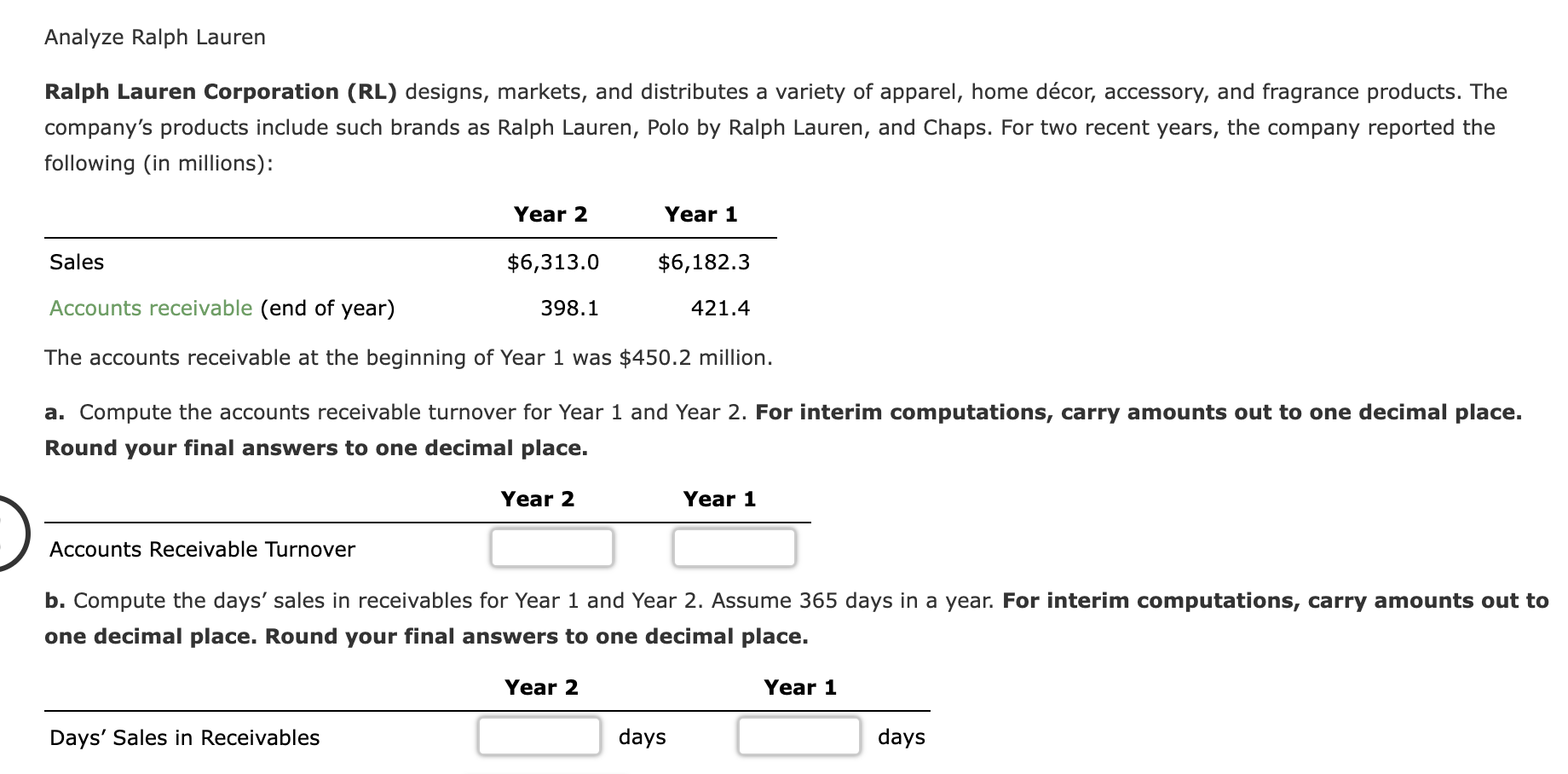 Solved Ralph Lauren Corporation (RL) designs, markets, and