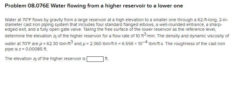 Solved Water At 70∘F Flows By Gravity From A Large Reservoir | Chegg.com