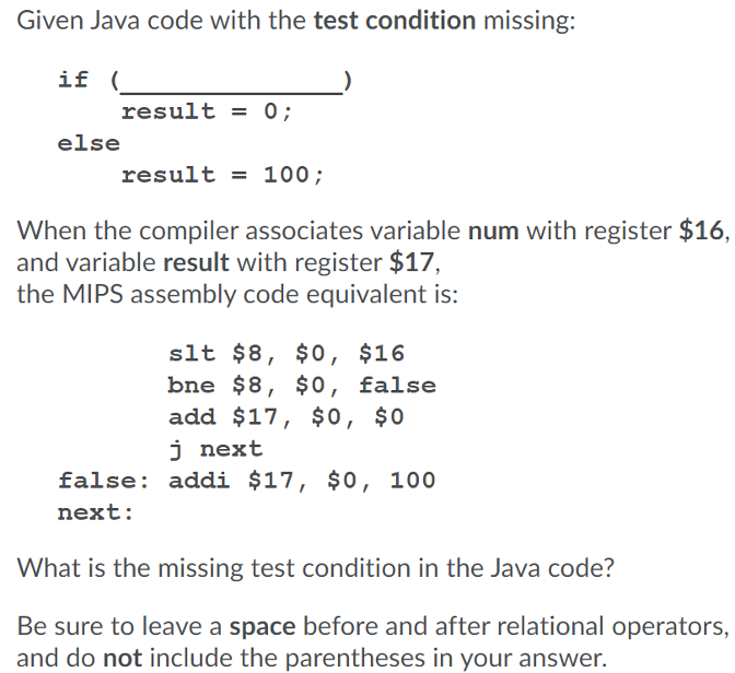 Solved Given Java code with the test condition missing: if | Chegg.com