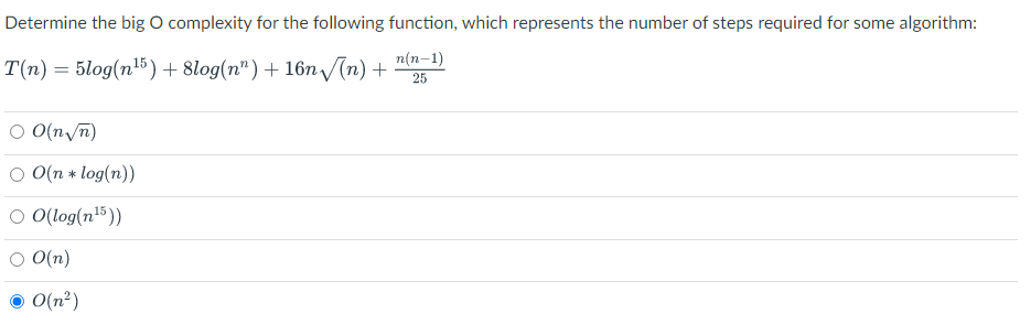 Solved Determine the big O complexity for the following | Chegg.com