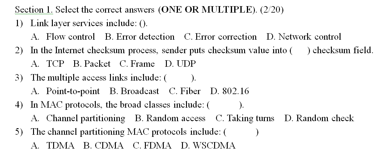 Solved Section 1. Select the correct answers (ONE OR | Chegg.com
