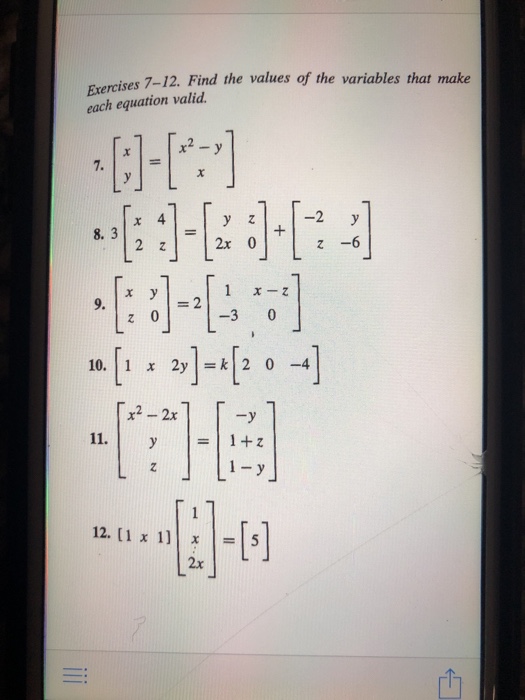 Solved ses 7-12. Find the values of the variables that make | Chegg.com