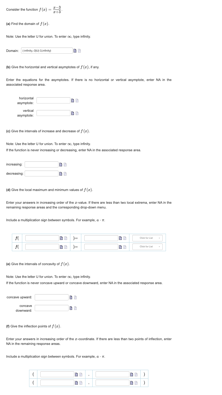 Solved Consider the function f(x)=x+3x−3. (a) Find the | Chegg.com