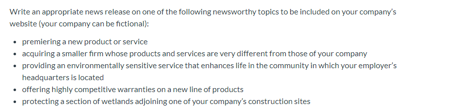 Solved Write an appropriate news release on one of the | Chegg.com