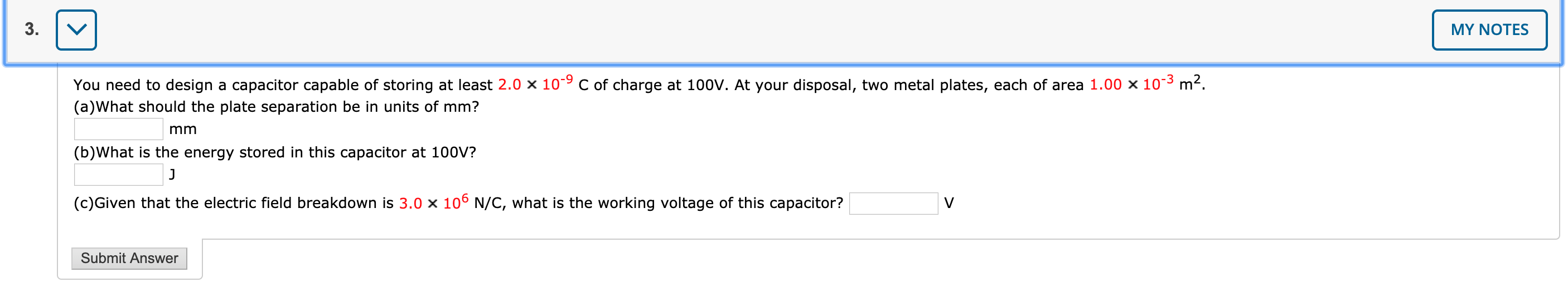 Solved MY NOTES You need to design a capacitor capable of | Chegg.com