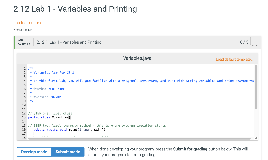 Solved 2.12 Lab 1 - Variables and Printing Lab Instructions | Chegg.com