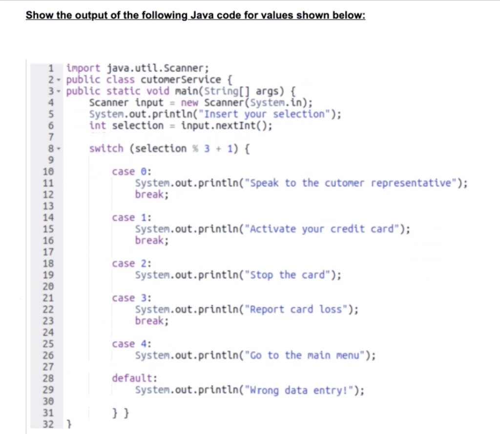 Solved Output (if the user input is 1): Output (if the user | Chegg.com