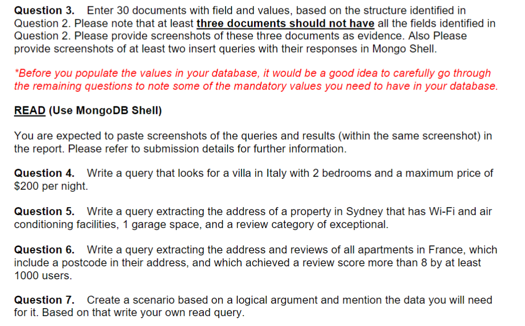 Solved Question 3. Enter 30 documents with field and values, | Chegg.com