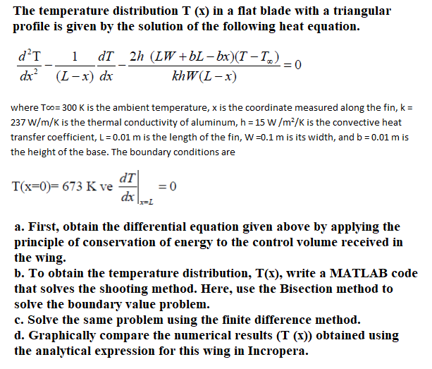 The temperature distribution T (x) in a flat blade | Chegg.com