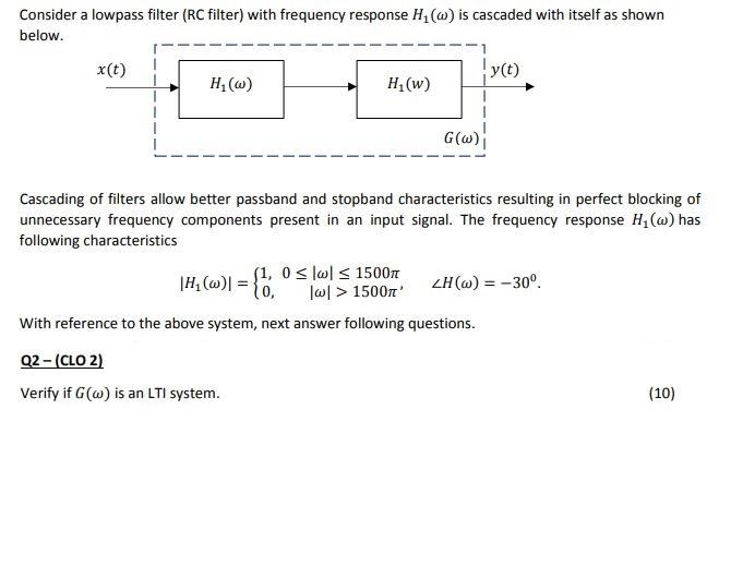 Solved Consider a lowpass filter (RC filter) with frequency | Chegg.com