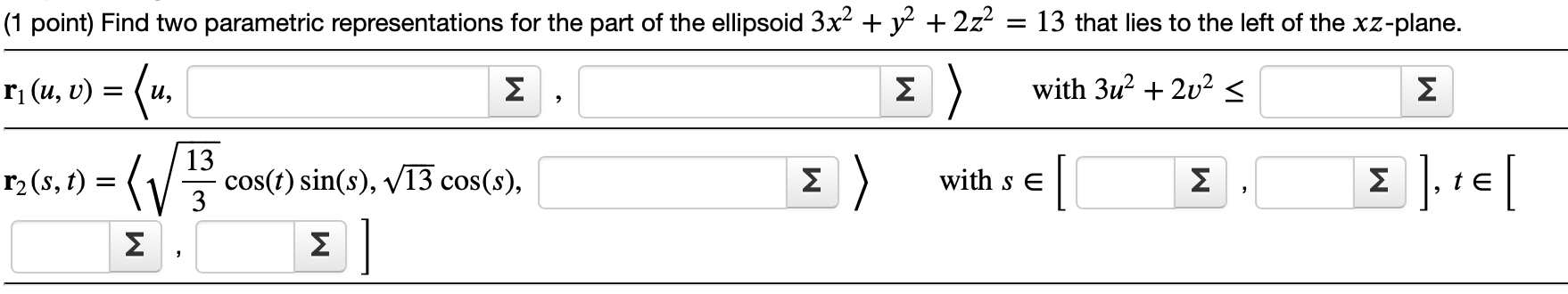 Solved u, M (1 point) Find two parametric representations | Chegg.com