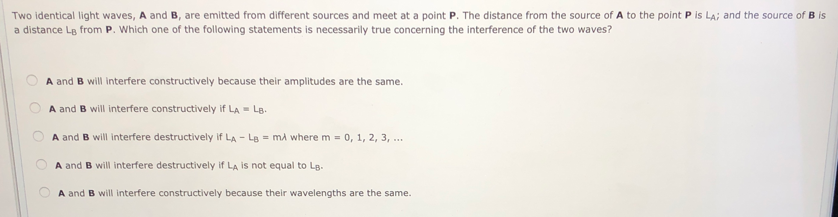 Solved Two identical light waves, A and B, are emitted from | Chegg.com