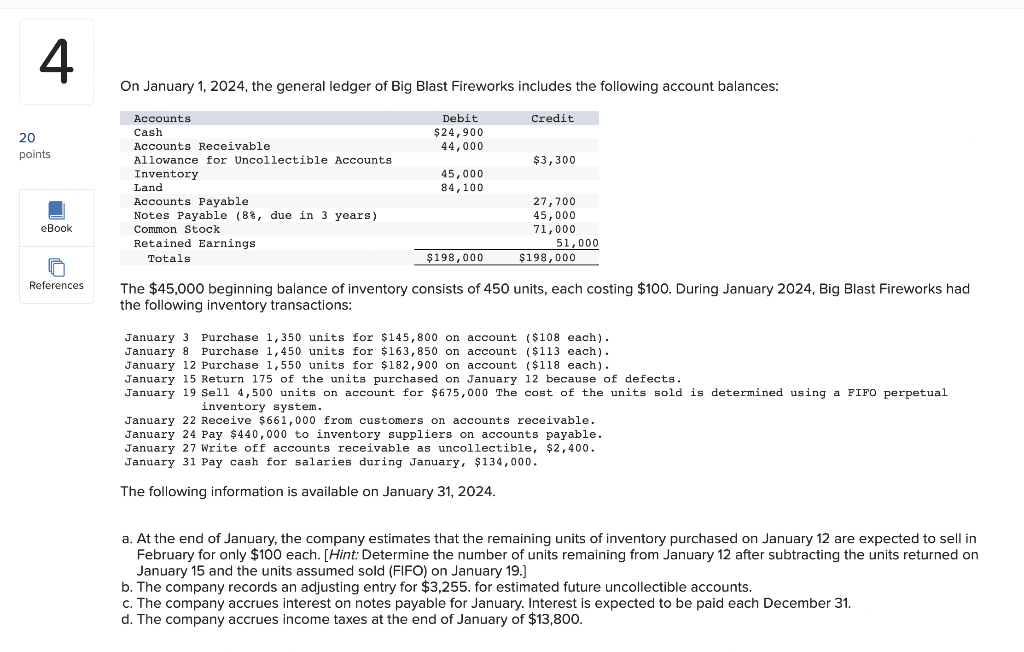 On January 1, 2024, the general ledger of Big Blast