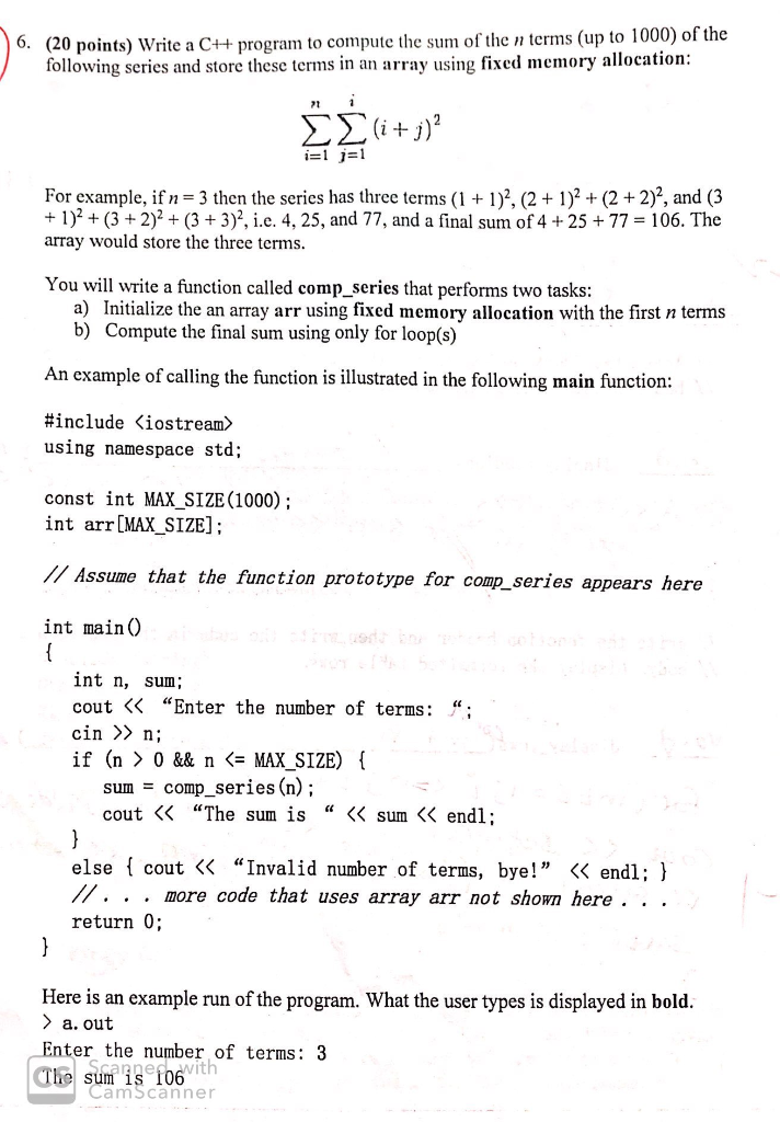 ) 6. (20 points) Write a C++ program to compute the | Chegg.com