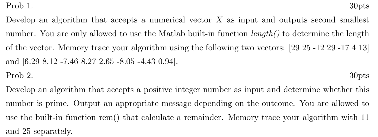 Solved Prob 1. 30pts Develop an algorithm that accepts a | Chegg.com