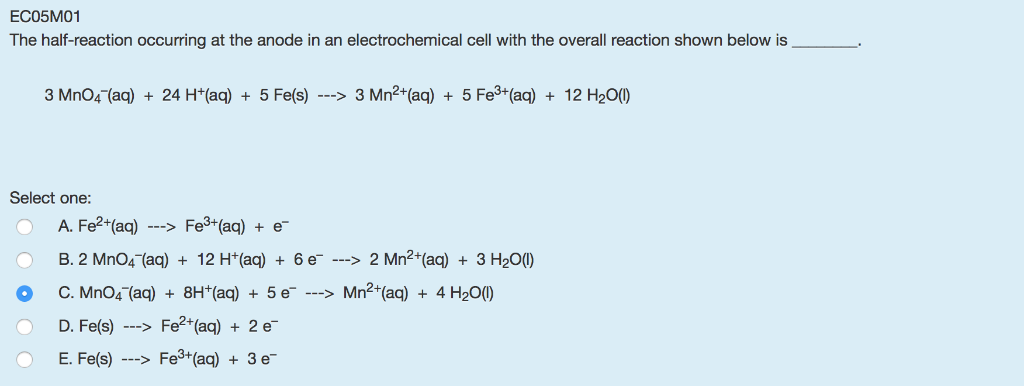 Solved: ECO5MO1 The Half-reaction Occurring At The Anode I... | Chegg.com