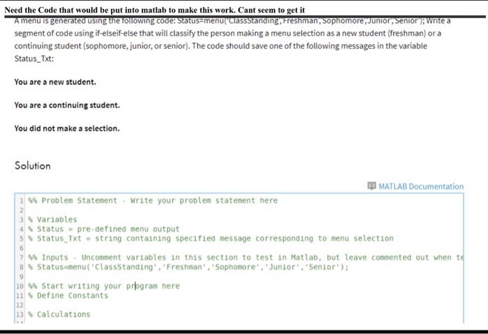 Solved Need the Code that would be put into matlab to make | Chegg.com