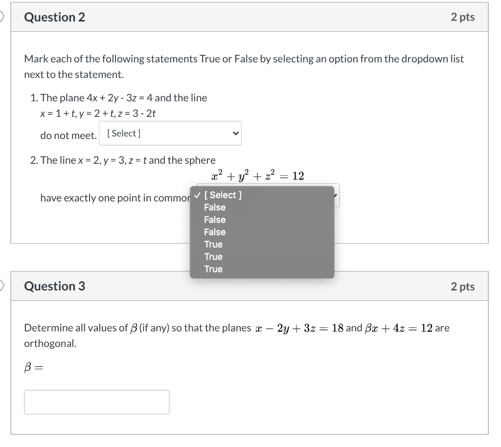 Solved > Question 2 2 pts Mark each of the following | Chegg.com