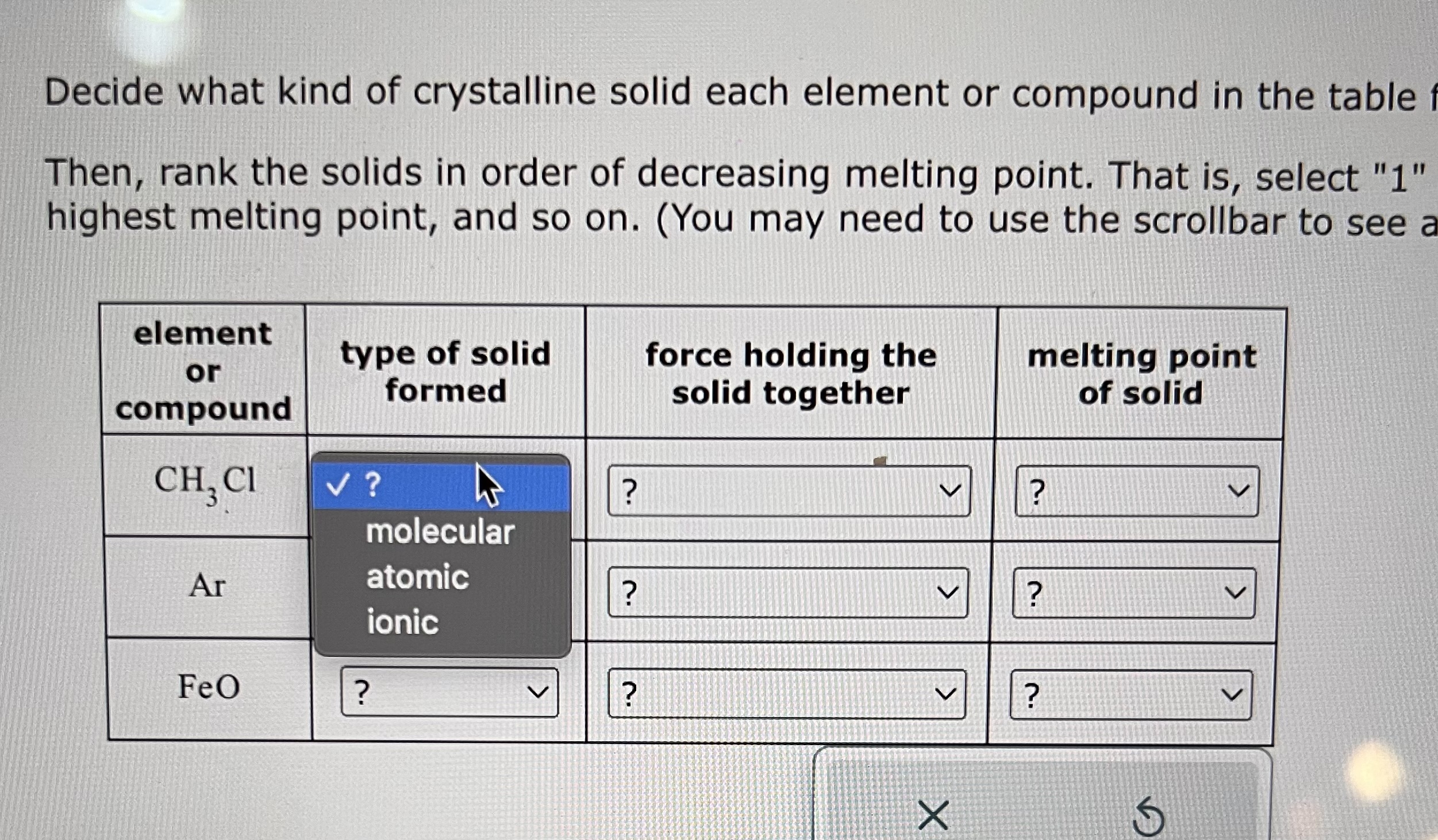Solved highest melting point, and so on. (You may need to | Chegg.com