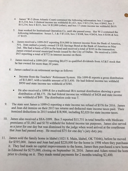 James' W2 (from Atlantic Coast) contained the