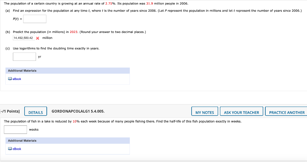 Solved The population of a certain country is growing at an | Chegg.com