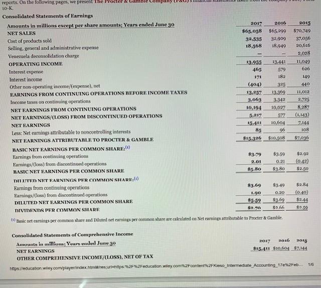 The financial statements of P&G are presented in | Chegg.com