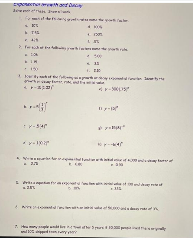 Solved 1. For each of the following growth rates name the | Chegg.com