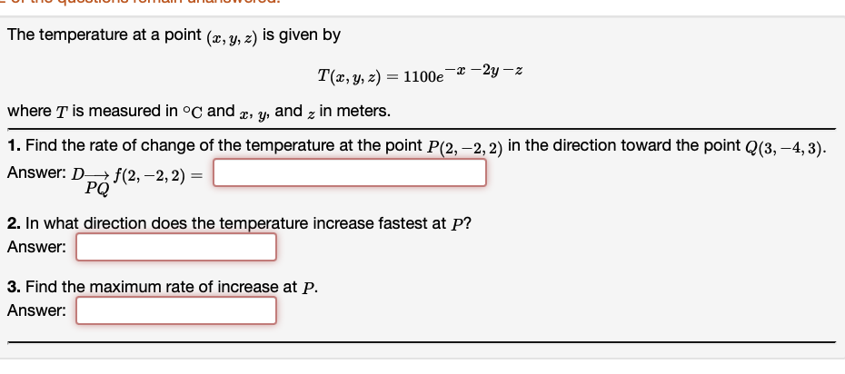 Solved The temperature at a point (x,y,z) ﻿is given | Chegg.com
