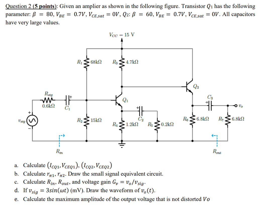 Solved Question 2 (5 points): Given an amplier as shown in | Chegg.com