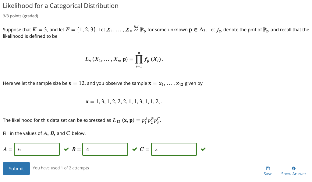 Likelihood For A Categorical Distribution 3 3 Poin Chegg Com