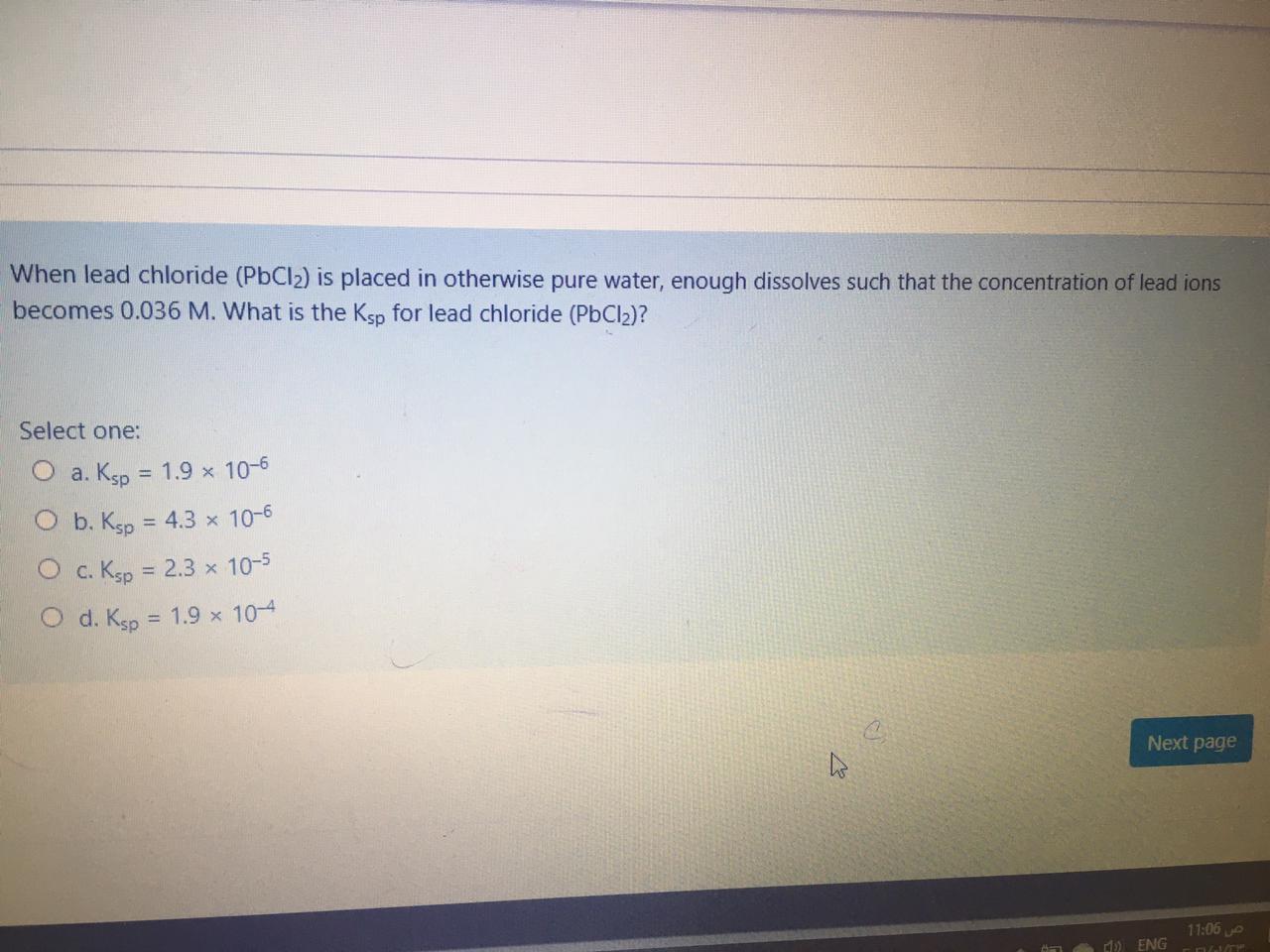 Solved When lead chloride (PbCl2) is placed in otherwise