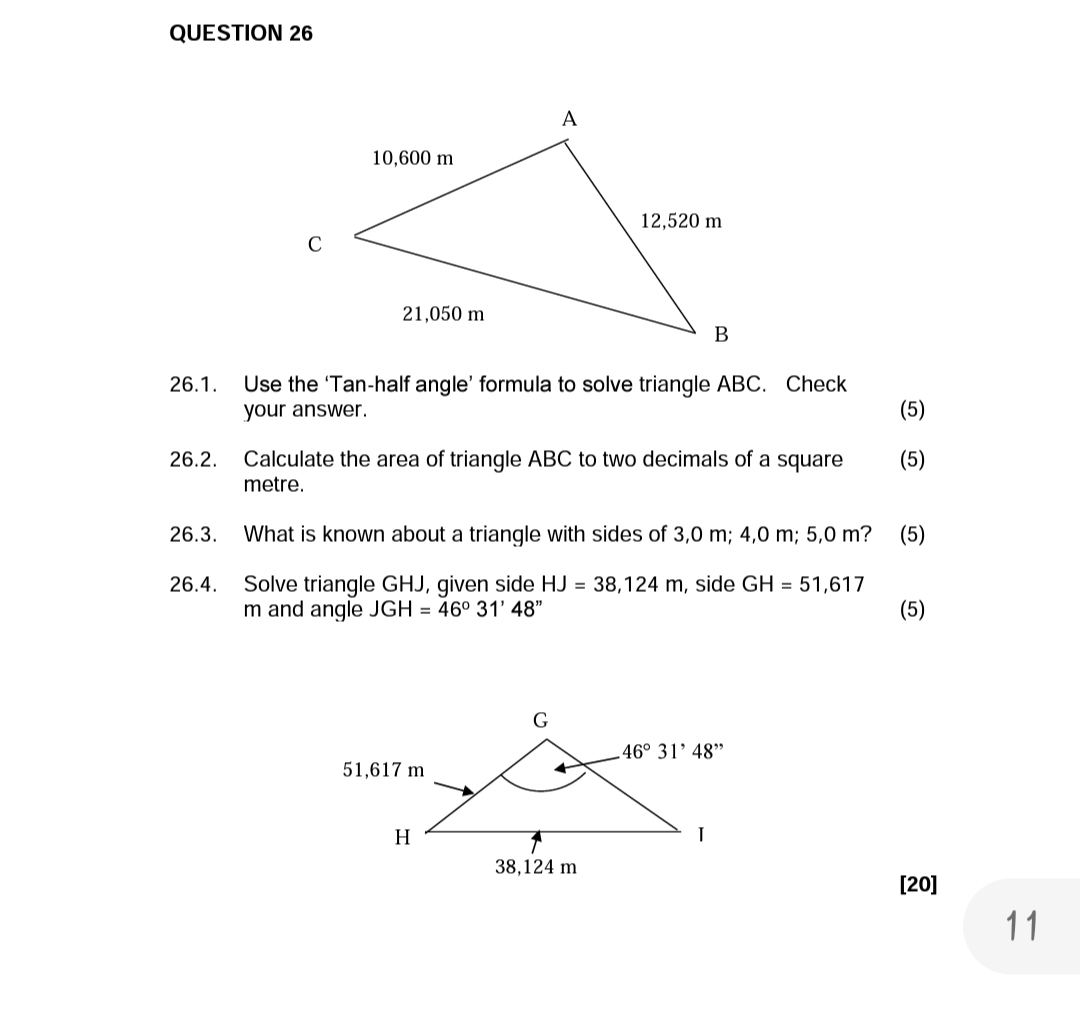 Solved QUESTION 26 26.1. Use the 'Tan-half angle' formula to | Chegg.com