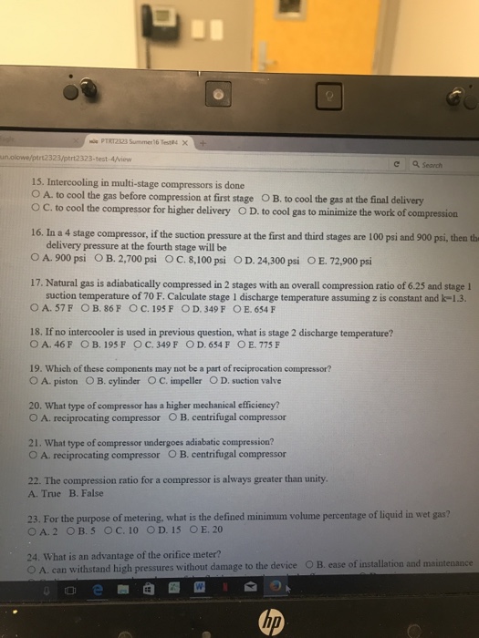 Solved Intercooling in multistage compressors is done A.