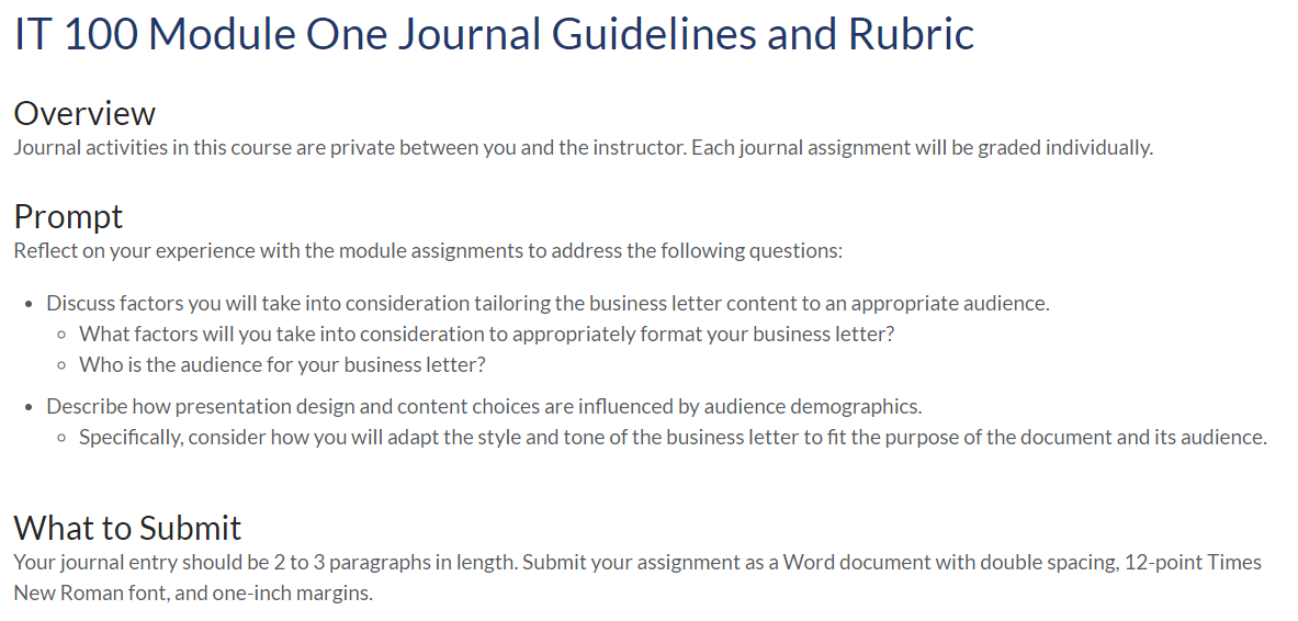 module one assignment guidelines and rubric