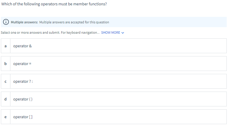 Solved Which of the following operators must be member | Chegg.com