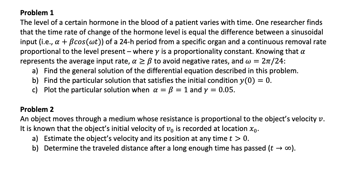 Solved Problem 1 The level of a certain hormone in the blood | Chegg.com