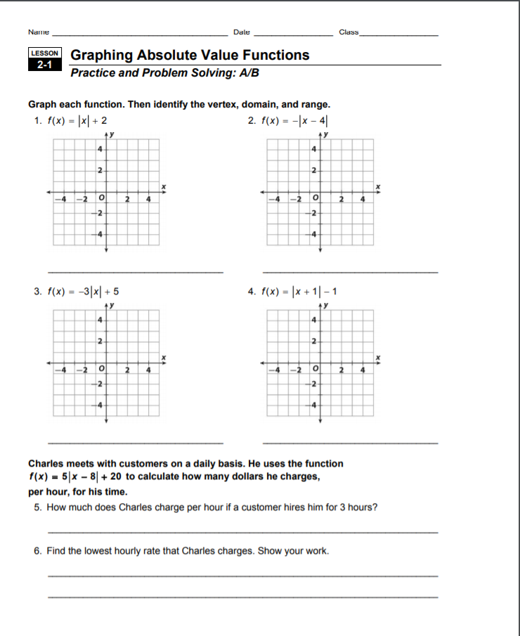 Solved Name Dale Class LESSON Graphing Absolute Value | Chegg.com