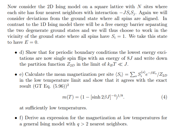Now consider the 2D Ising model on a square lattice | Chegg.com